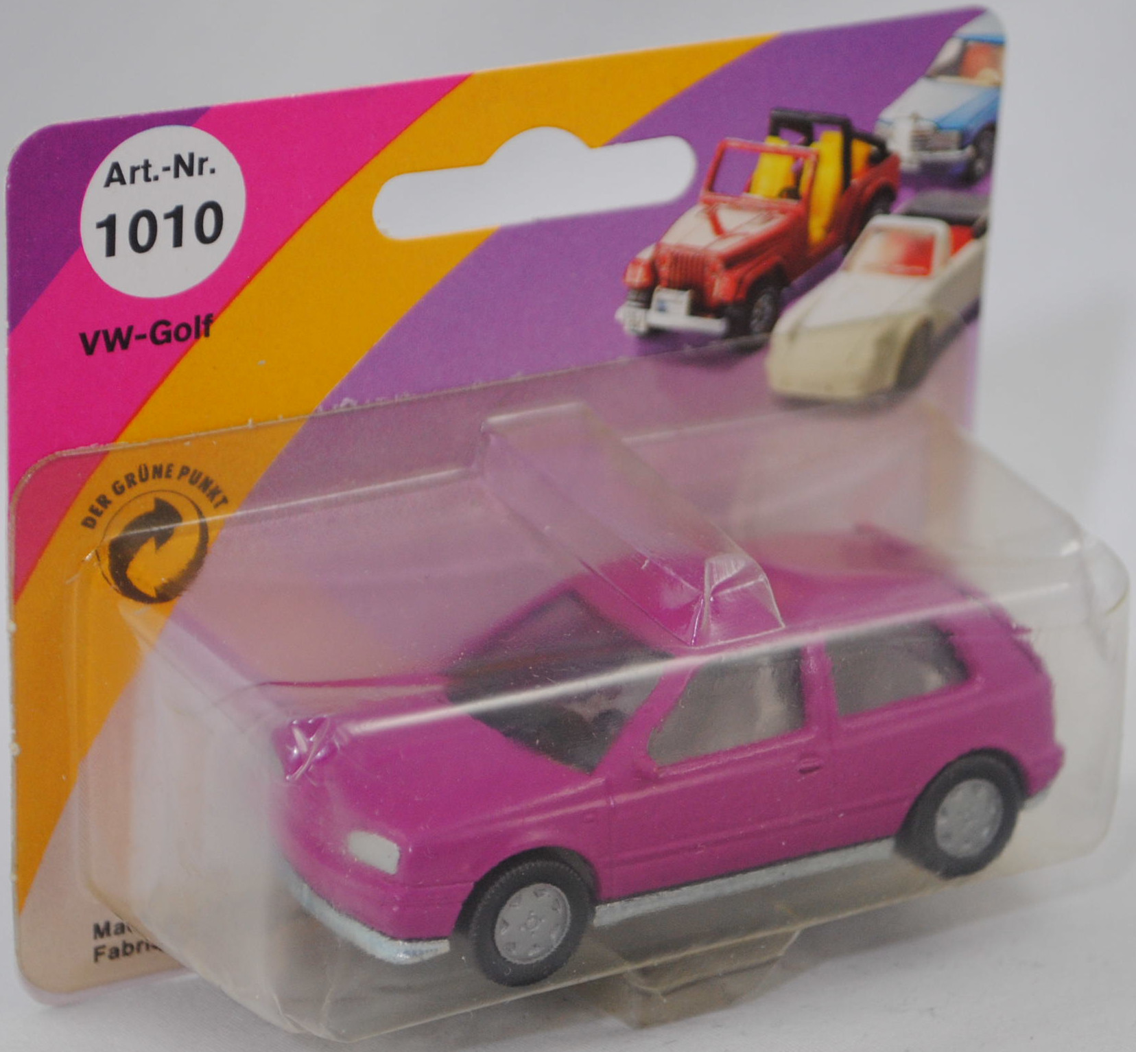 00000 VW Golf III 1.8 GL (Typ 1H, Vorfacelift, Modell 1991-1994), verkehrspurpur, innen grau, Lenkrad schwarz, Chassis chrom, Germ, Bpr. ohne Artikelnummer, SIKU SUPER, 1:56, P23 vergilbt