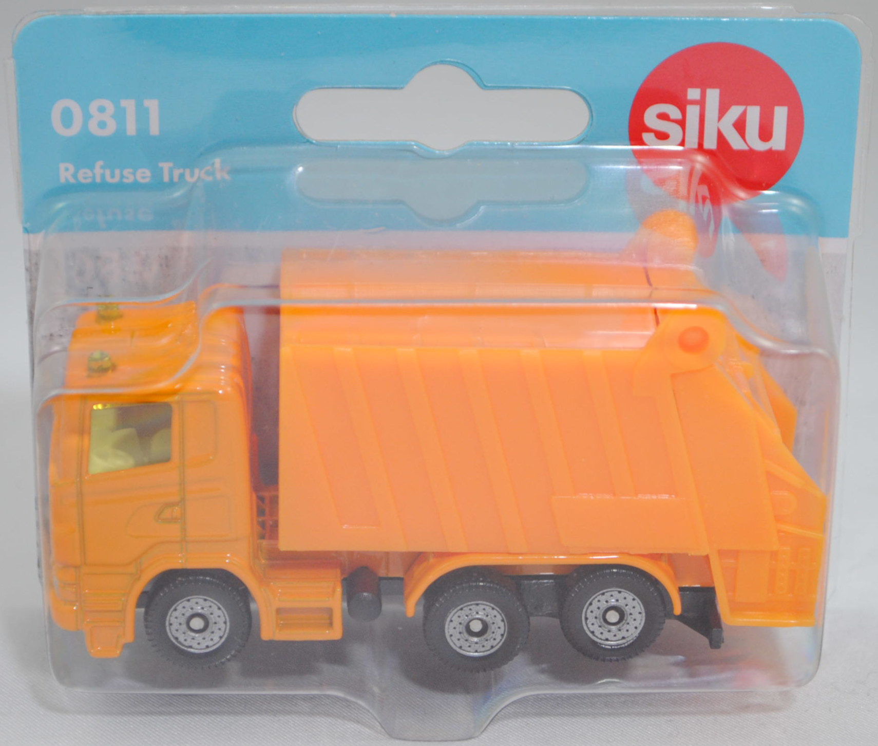 00008 Scania R380 (Typ CR16, Day cab, Modell 2007-2009) Müllwagen, dunkel-melonengelb, innen reinweiß, Kühlergrills mit U-Bügel links, C36, SIKU SUPER, 1:89, P29f