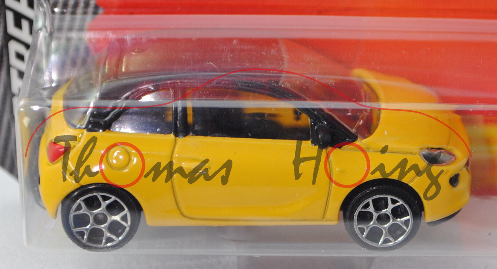 Opel Adam (Modell 2013-) (Nr. 202A), kadmiumgelb, Dach schwarz, majorette, 1:55, Blister (STREET CAR