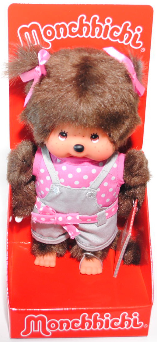 Monchhichi Pink Dots Ribbon Overall Girl (Mädchen mit Latzhose), 20 cm groß, Sekiguchi