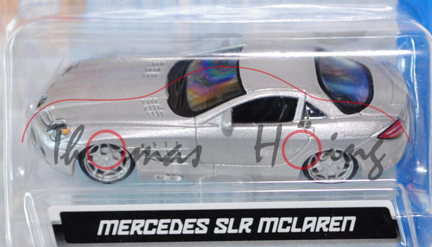 Mercedes-Benz SLR McLaren (Baureihe C199, Modell 2004-2009), silbermetallic, innen schwarz, Bburago,