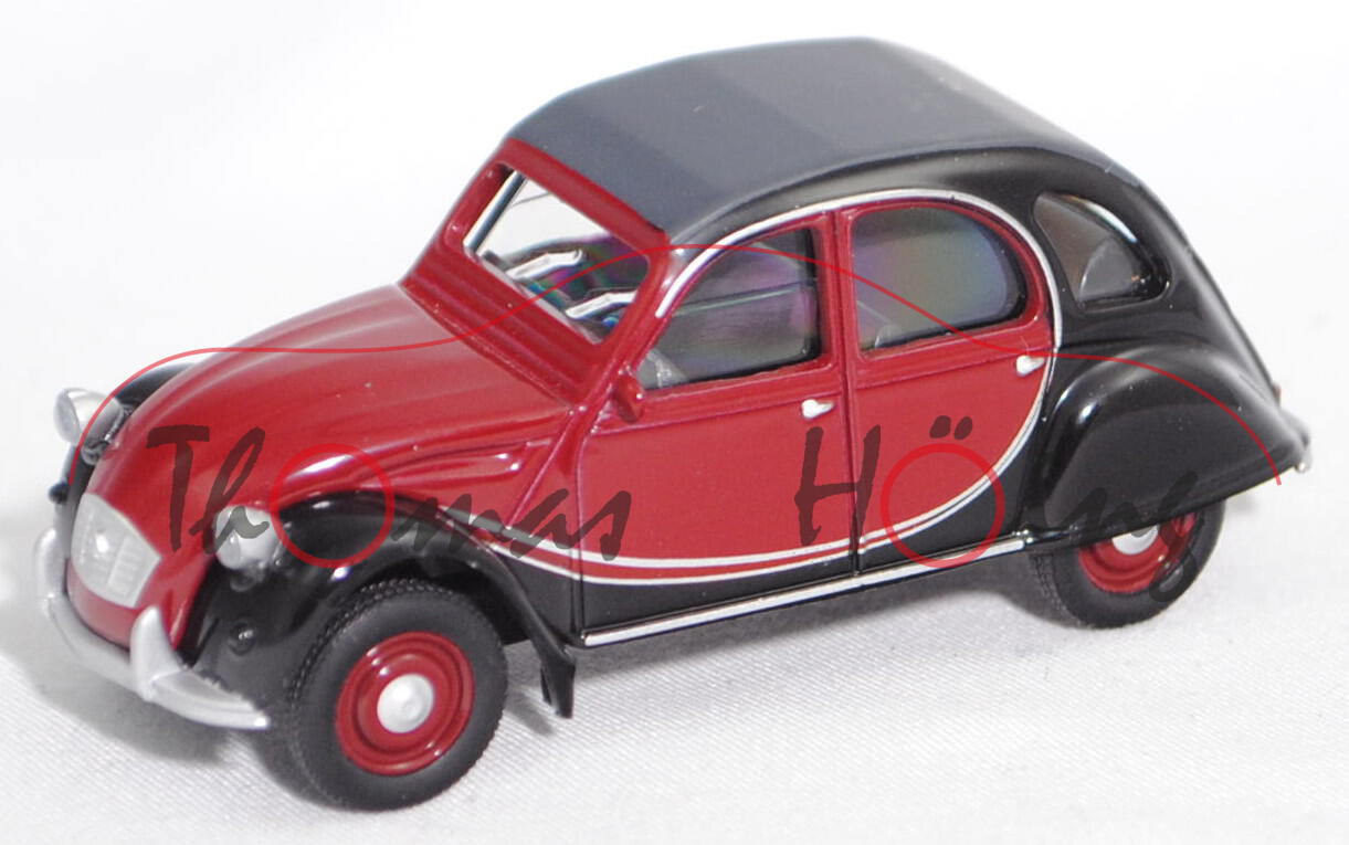 Citroen 2CV6 Charleston (Typ AZKA, Modell 1980-1990, Bauj. 1982), purpurrot/schwarz, Norev, 1:54, mb