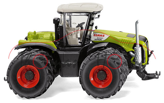 Claas Xerion 5000 mit Zwillingsbereifung, claasgrün/umbragrau, Felgen rot, Wiking, 1:87, mb