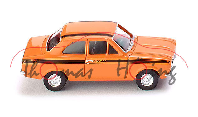 Ford Escort Mexico 2-türig (Typ Mark I, 1. Generation, Modell 1967-1974), orange, mit schwarzen Stre