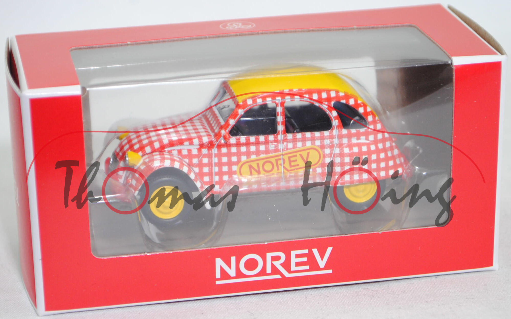 Citroen 2CV6 Spécial (Typ AZKA, Mod. 1980) Cycliste - Red and White, Felgen+Radkappen gelb, 1:54, mb