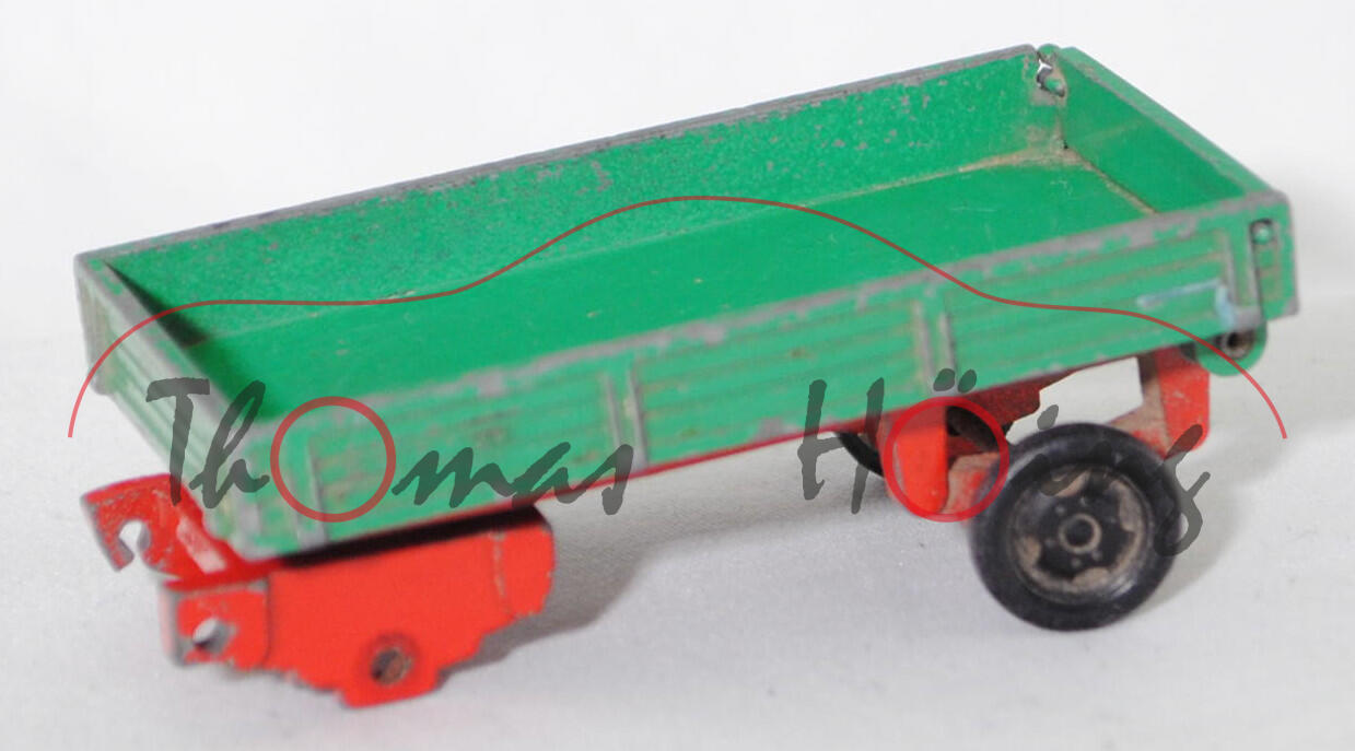 00000 2-Achs-Kippanhänger für LKW und Traktor (Baujahr 1963), Kippbrücke verkehrsgrün, Heckklappe ohne zwei schräge Streben, Hohlniete, LKW1, SIKU, 1:60, c