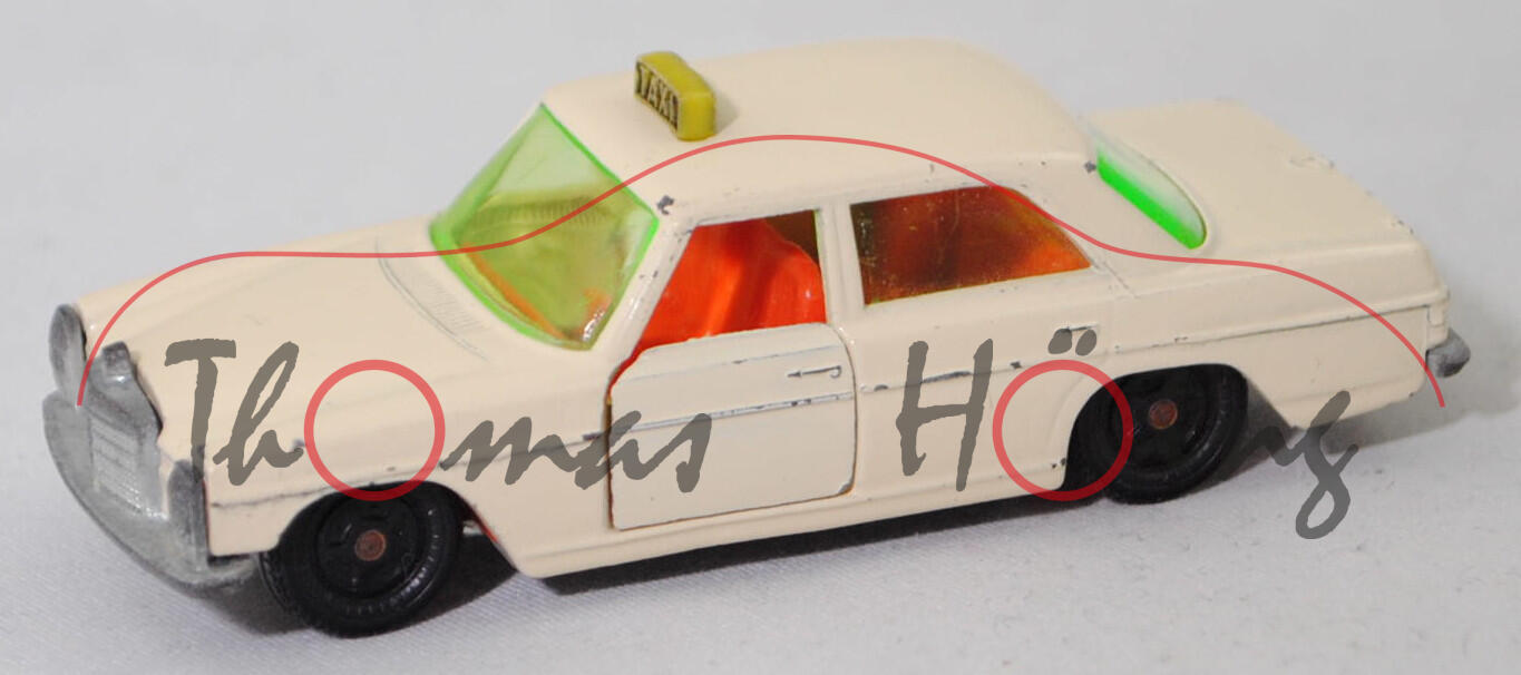 00011 Mercedes-Benz 250/8 (W 114, Serie 1, Modell 1967-1972) Taxi, hellelfenbein, Lenkrad rotorange, Verglasung gelbgrün, R3, SIKU (V-SERIE), 1:61, m-