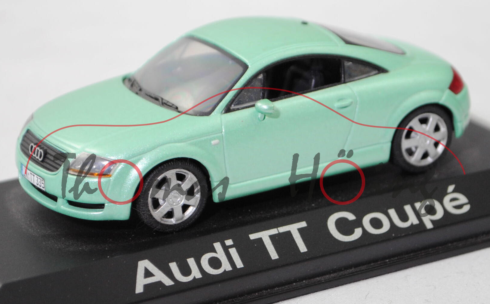 Audi TT Coupé 1.8 T (8N, Mod. 98-00), talismangrün met., Dachantenne nicht komplett, Minichamps, 1:43, PC-Box