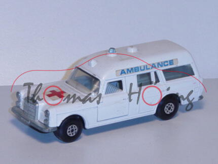 Mercedes Benz Binz Ambulance, weiß, Aufkleber rotes Kreuz auf der Motorhaube, Aufkleber AMBULANCE au