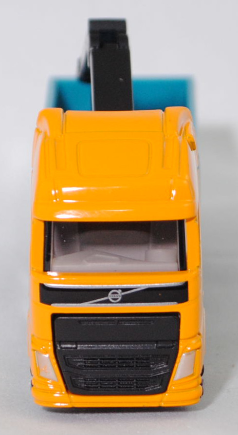 00000 Volvo FH16 750 Globetrotter-XL 8x4 (Modell 2013-2020) Abrollkipper mit Ladekran und Abrollcontainer, melonengelb/schwarz/wasserblau, C36, SIKU SUPER, 1:87, P29f