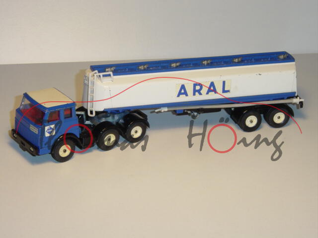 00001 Hanomag F 201 S - 2A Sattelzug, ultramarinblau/weiß, ARAL (eckig), HANOMAG HENSCHEL, 2 Endstüc