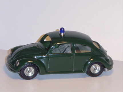 VW Käfer Polizei, tannengrün, Chassis weißaluminiummetallic, mit Blaulicht, mit Friktion, Kellermann