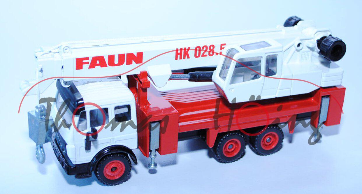 Mercedes SK Faun Teleskop-Autokran, reinweiß/schwarz/verkehrsrot, FAUN HK 028.5, Chassis schwarz