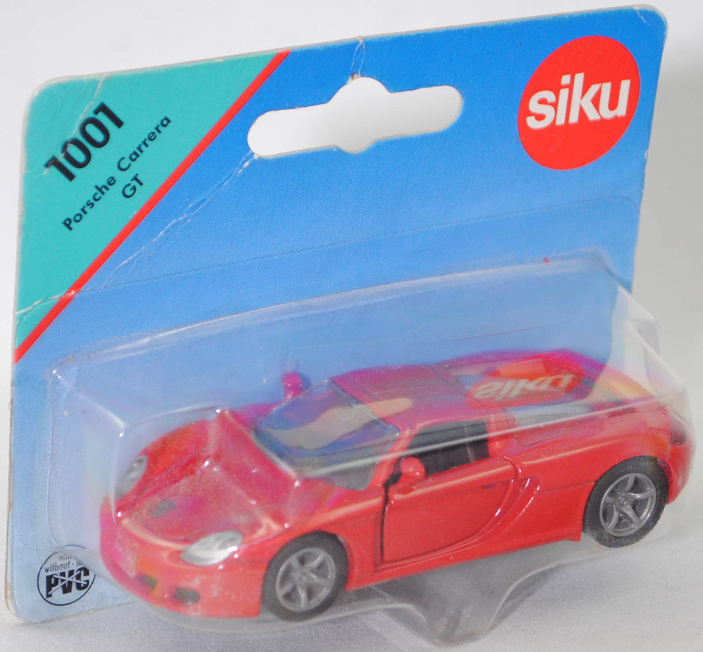 00000 Porsche Carrera GT (interne Baureihenbezeichnung 980, Modell 2003-2006), dunkel-verkehrsrot, Bpr. 1001, B22a / B22b offen silbergrau, SIKU SUPER, 1:55, P29a geklebt