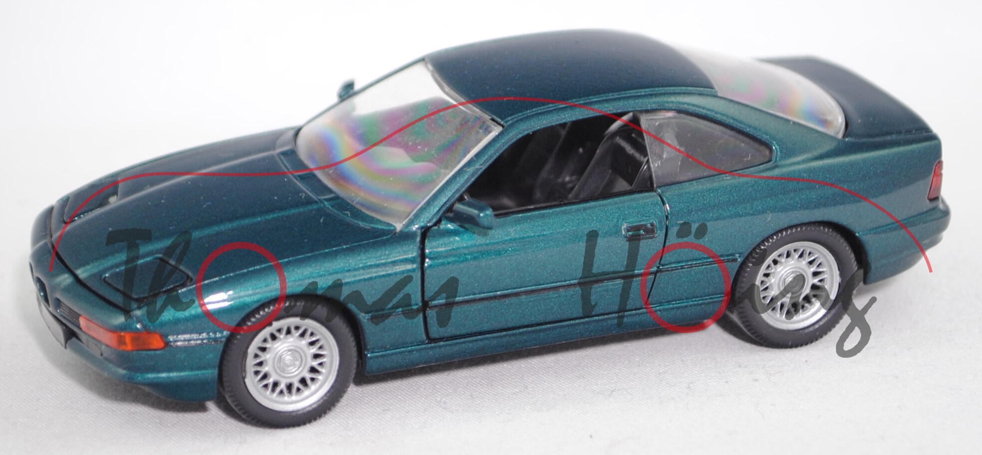 BMW 850i (Baureihe E31, Mod. 1989-1992), oxfordgrün metallic, kleiner Lackschaden, Schabak, 1:43, mb