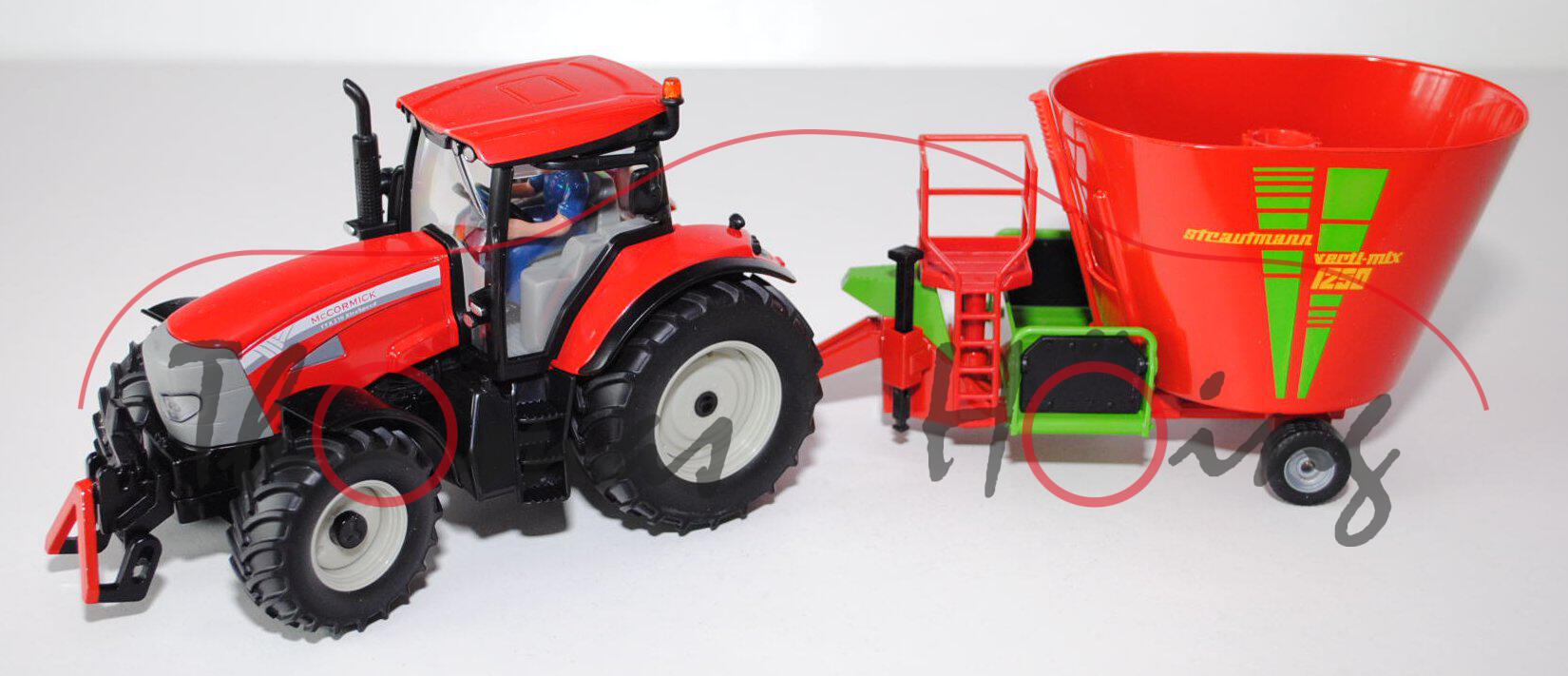 McCormick Traktor TTX 210 XtraSpeed mit Futtermischwagen, rot/silbergrau/schwarz und verkehrsrot/gel