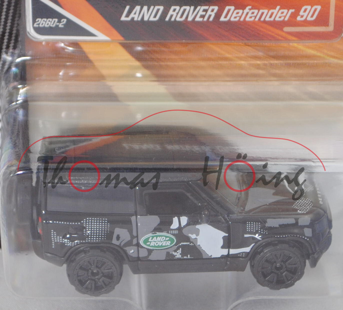 Land Rover Defender 90 (Typ L663, Dreitürer, Modell 2020-), schwarz, Nr. 266D-2, majorette, 1:66, mb