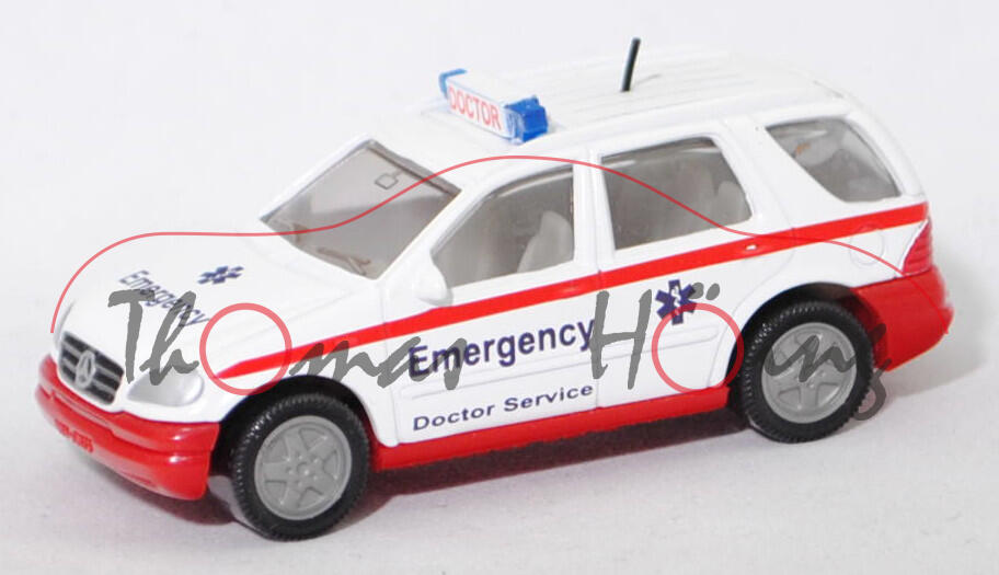 99900 EU Mercedes-Benz ML 320 (W 163, Modell 1997-2001) Notarztwagen, reinweiß, Emergency / Doctor Service, SIKU, 1:55