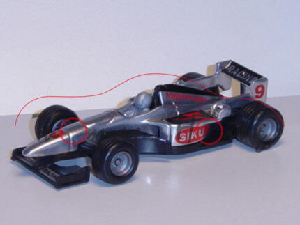 00002 Formel I Rennwagen, weißaluminiummetallic/schwarz, innen schwarz, Lenkrad weißaluminiummetalli