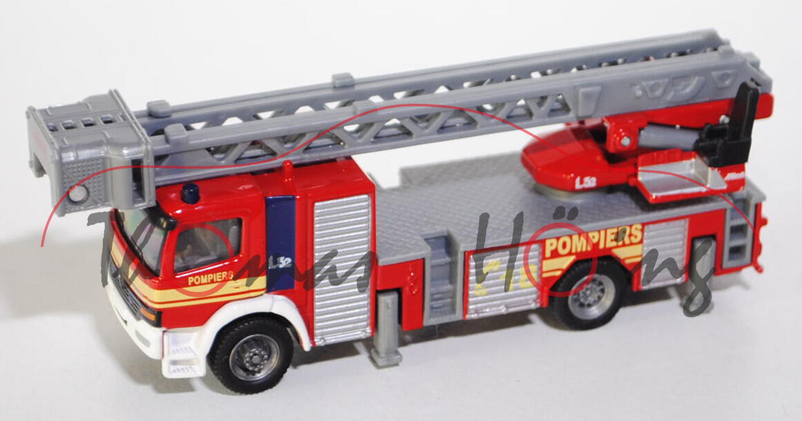 00100 Mercedes Atego Feuerwehr Drehleiter, karminrot/reinweiß, POMPIERS L32 / L32 / POMPIERS / C 18,