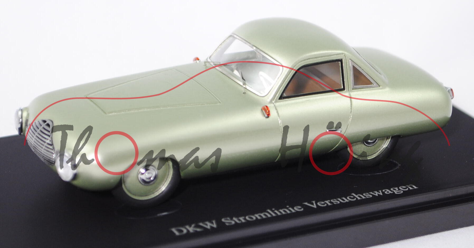 DKW Stromlinie Versuchswagen (Baujahr ca. 1929/1930), grünmetallic, AutoCult, 1:43, PC-Box