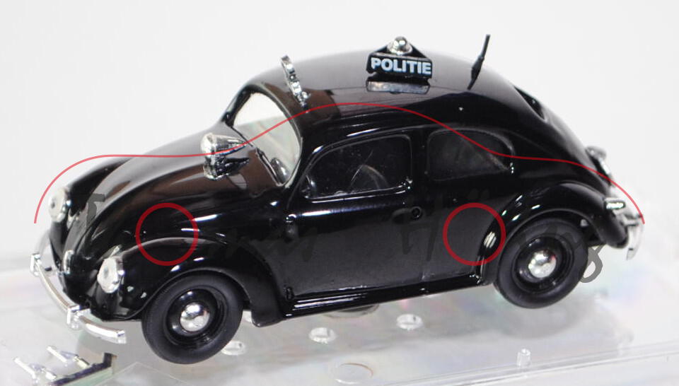 VW Käfer Standardlimousine (Typ 11) (Brezelkäfer) Politi, Modell 1949, schwarz, POLITIE, 1 Lautsprec