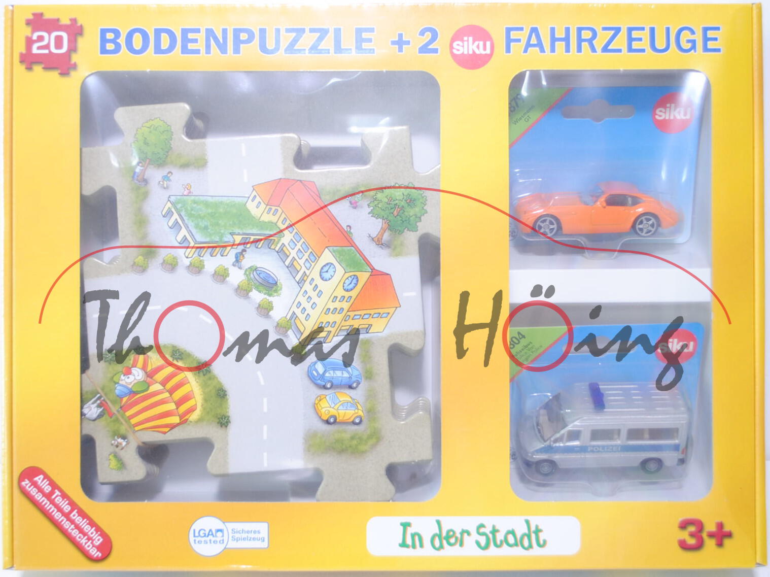 00000 20 teiliges Bodenpuzzle (78 x 63 cm) Stadt incl. 2 Siku Modelle (0879 Wiesmann GT MF4, Modell 