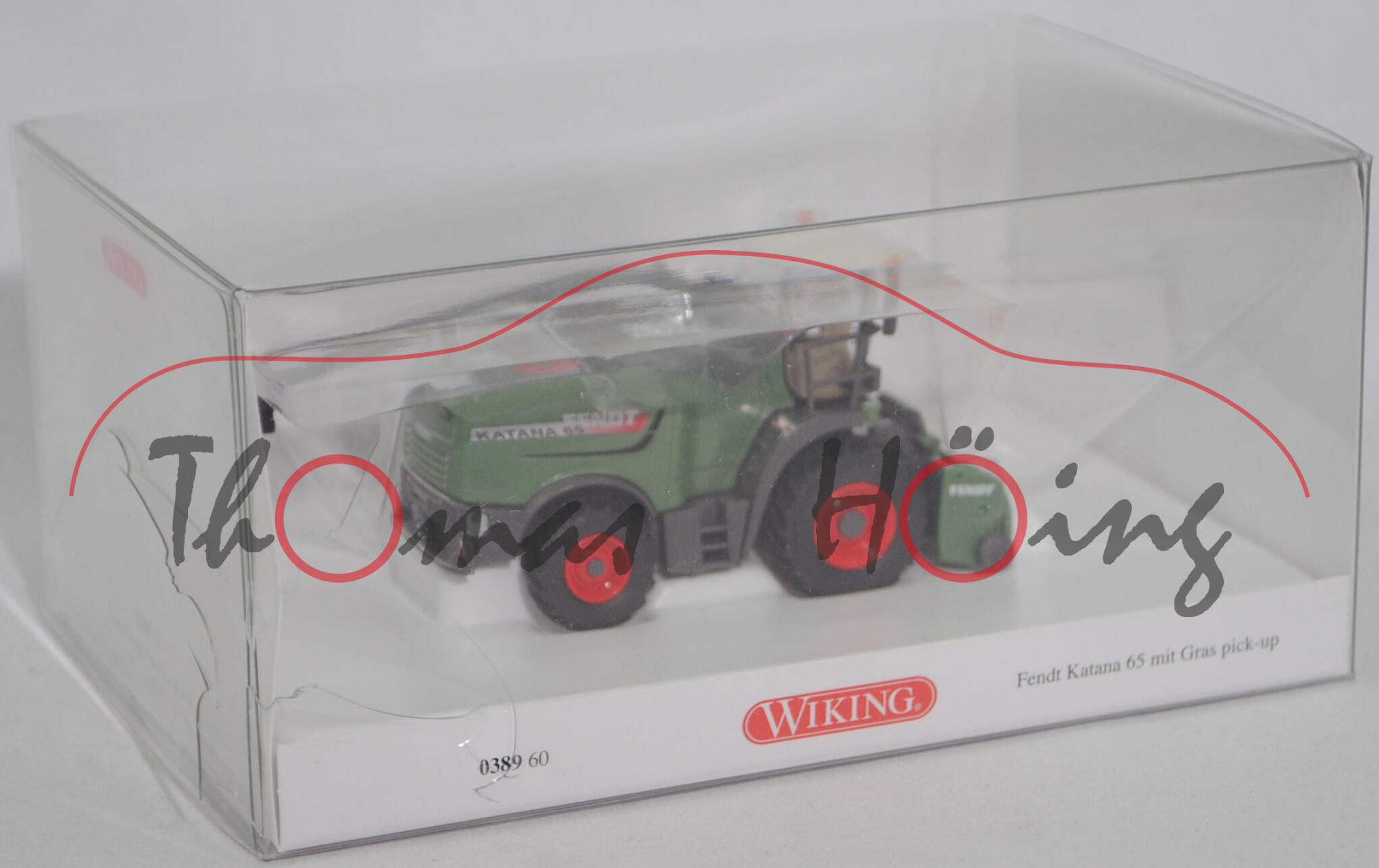 Fendt Katana 65 mit Gras pick-up, Heckhaube fendt-grün, Fahrgestell grau, Wiking, 1:87, mb (m-)