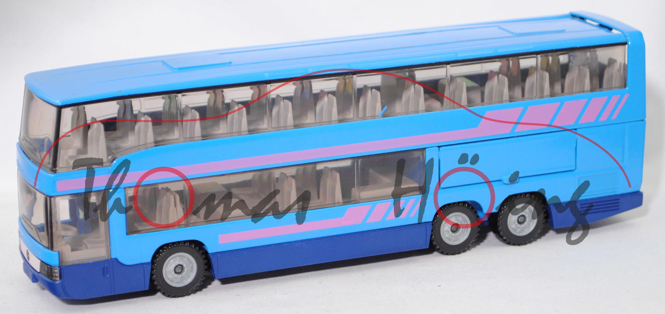 00002 Mercedes-Benz O 404 DD Doppeldecker Reisebus, blau, Streifen erikaviolett, SIKU, 1:55, m-