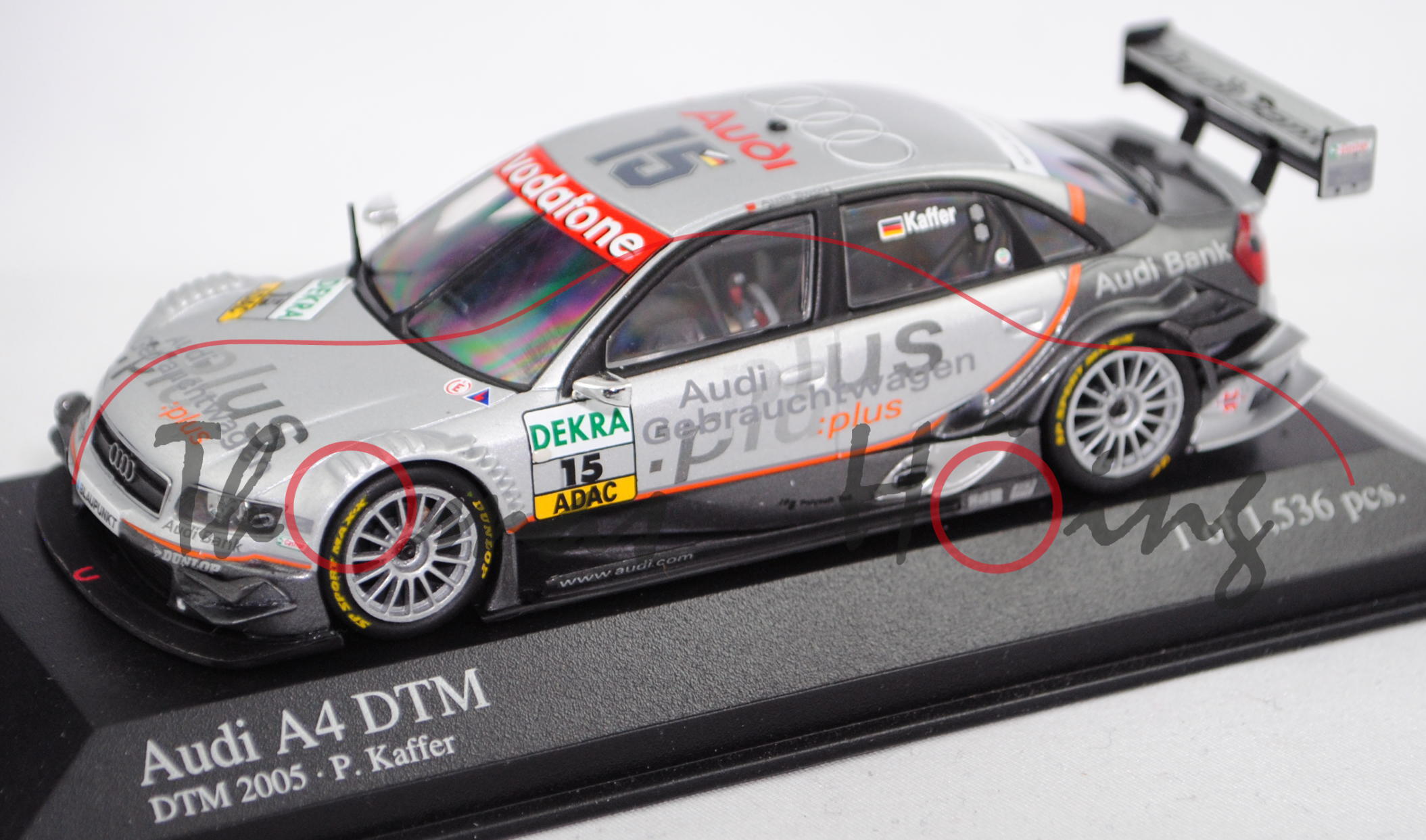 Audi A4 DTM 2004 (B6, Typ 8E2 / R11), silber/grau, DTM 2005, Pierre Kaffer, Nr. 15, Minichamps, 1:43