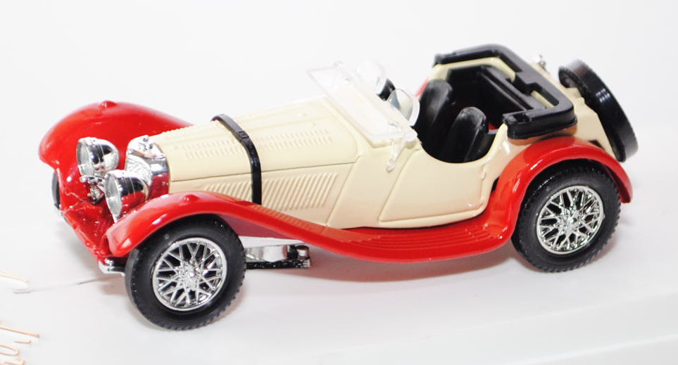 Jaguar SS 100, Modell 1938, elfenbein/verkehrsrot, 3500 cc, 120 cv, 160 km/h, Age d\'or solido, 1:43