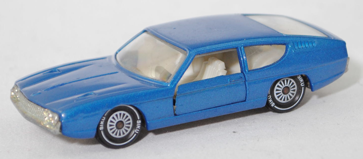 06407 HU Lamborghini Espada 400 GT (Tipo 108, Serie 1 oder S1, Modell 1968-1970), verkehrsblaumetallic, Chassis chrom, Hungary, SIKU Ungarn / Metchy, 1:59, m (Limited Edition)