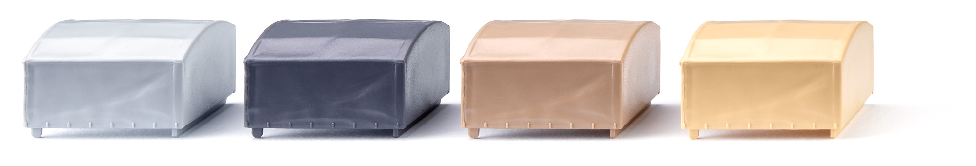 Zubehörpackung - Planen für VW DoKa Doppelkabine Pritschenwagen (T2a, Modell 1967-1971), Inhalt: 4 Stück in silbergrau/schiefergrau/graubeige/elfenbein, Wiking, 1:87, mb