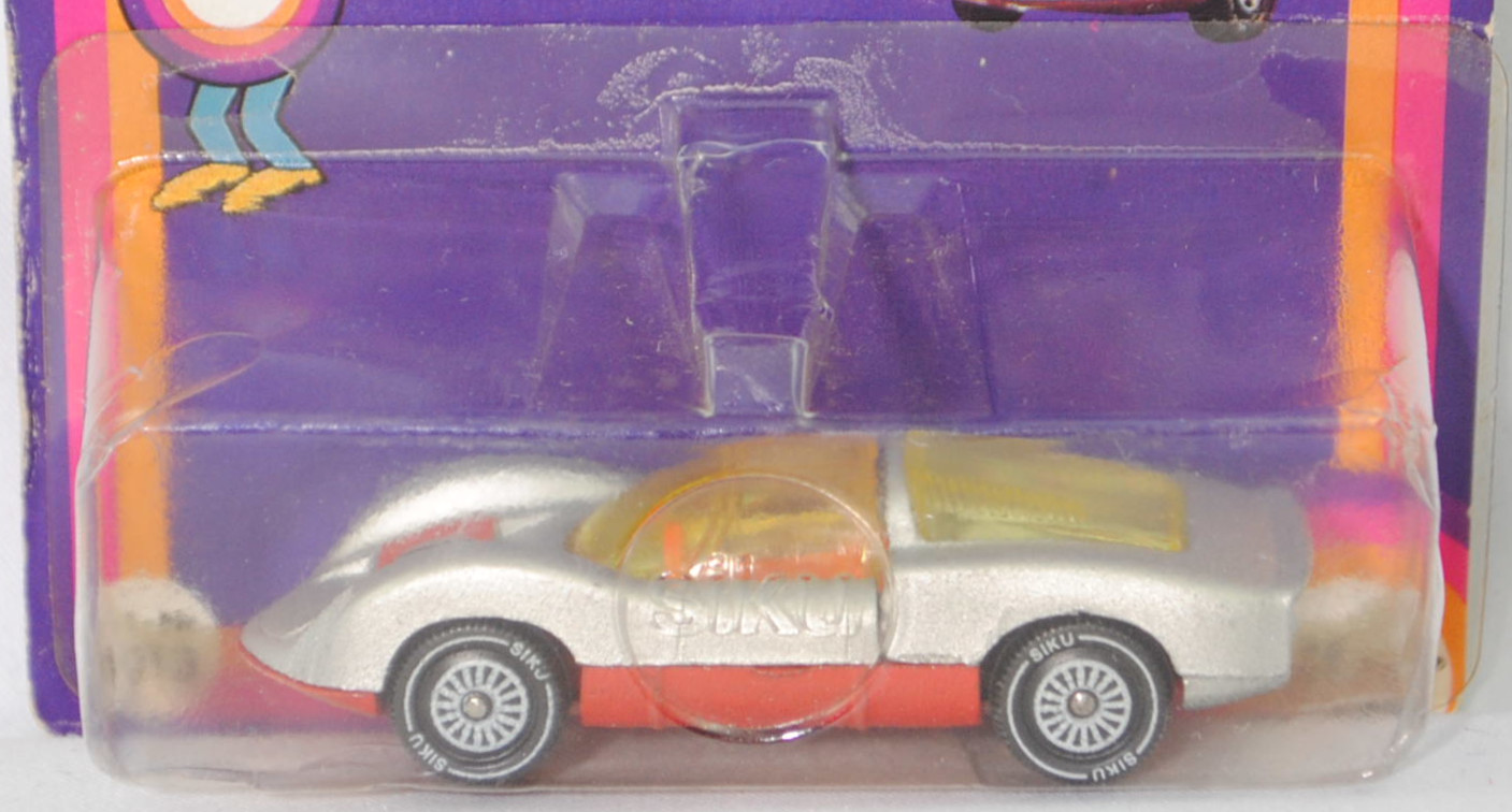 00006 Porsche 906 Carrera 6 (Typ Standard Coupé, Modell 1966-1966), silbergraumetallic/verkehrsrot, Nr. 6, Bpr. V 285 / 1013, W-Germ, Verglasung gelb, R11, SIKU SUPER, 1:59, P18