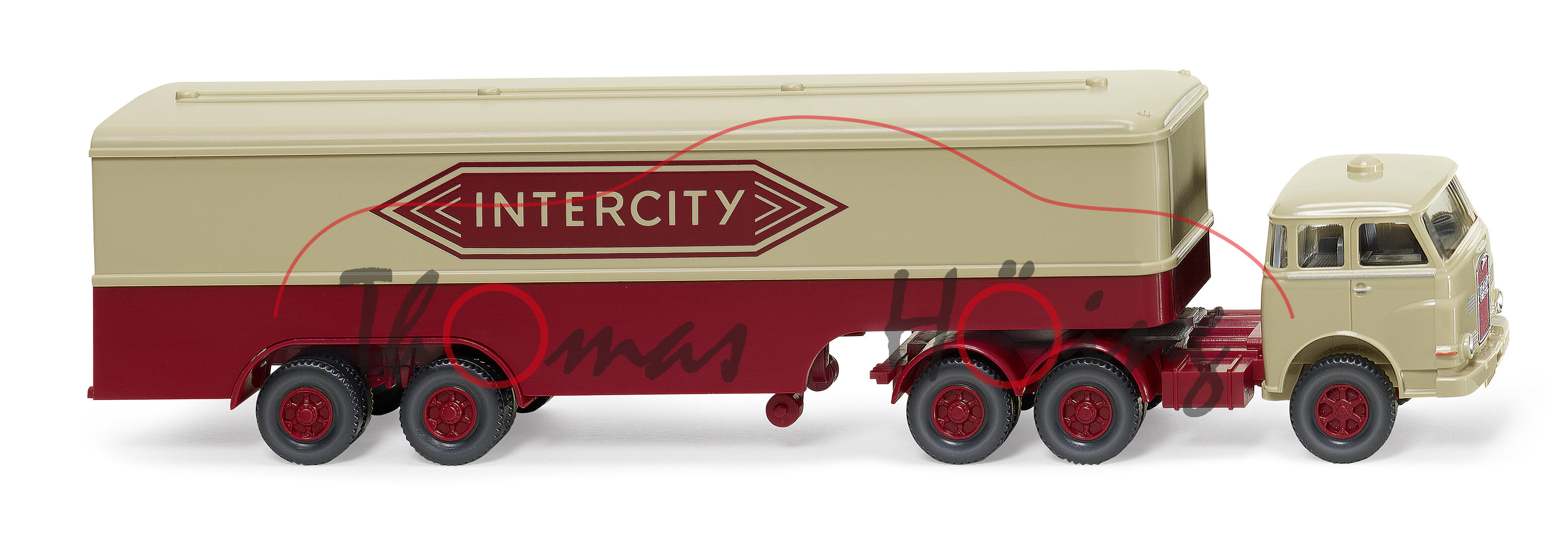 MAN Typ 10.230 DFS Pausbacke (Mod. 60-67) Koffersattelzug, cremebeige, INTERCITY, Wiking, 1:87, mb