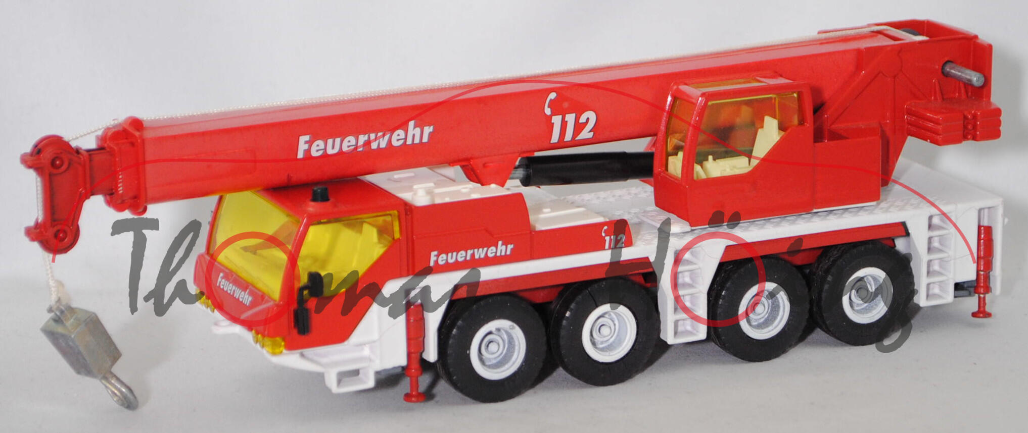 Umbau FEUERWEHR rot/weiß Mobilkran LIEBHERR LTM 1060/2 (Modell 1999-2005) (Autokran), verkehrsrot/reinweiß, Feuerwehr C 112, SIKU, 1:55