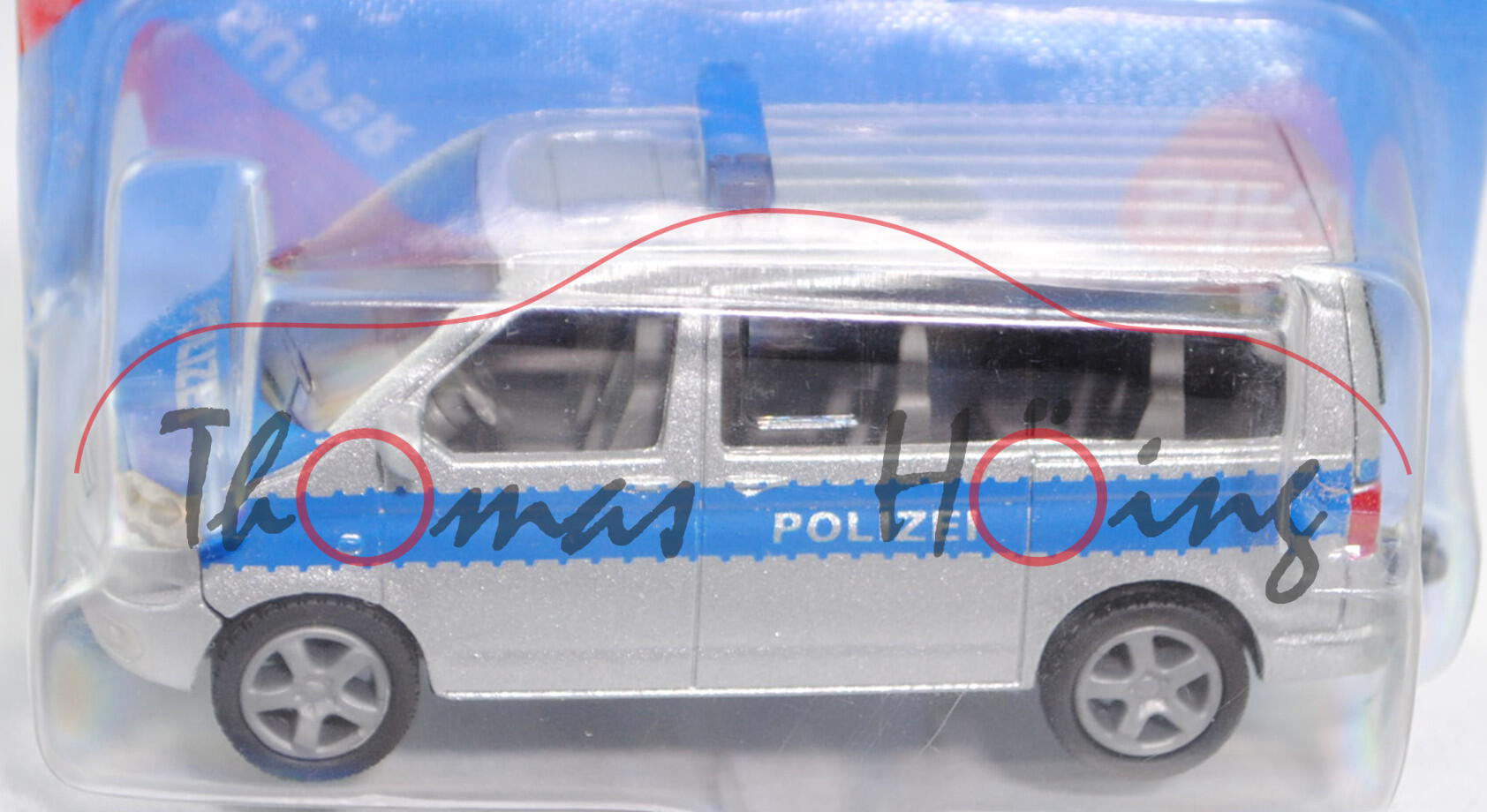 00001 VW T5 Multivan (Modell 2003-2009) Polizei-Mannschaftswagen, graualuminiummetallic/verkehrsblau