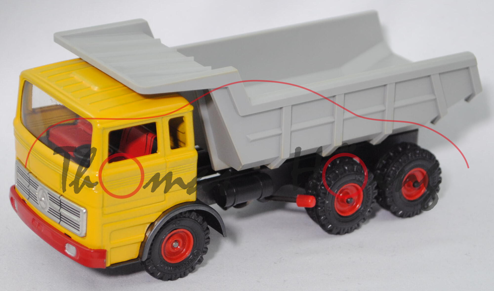 Mercedes-Benz LPK 6x4 (Modell 1963-1974) Muldenkipper, gelb/grau, CKO Kellermann, ca. 1:40, mb