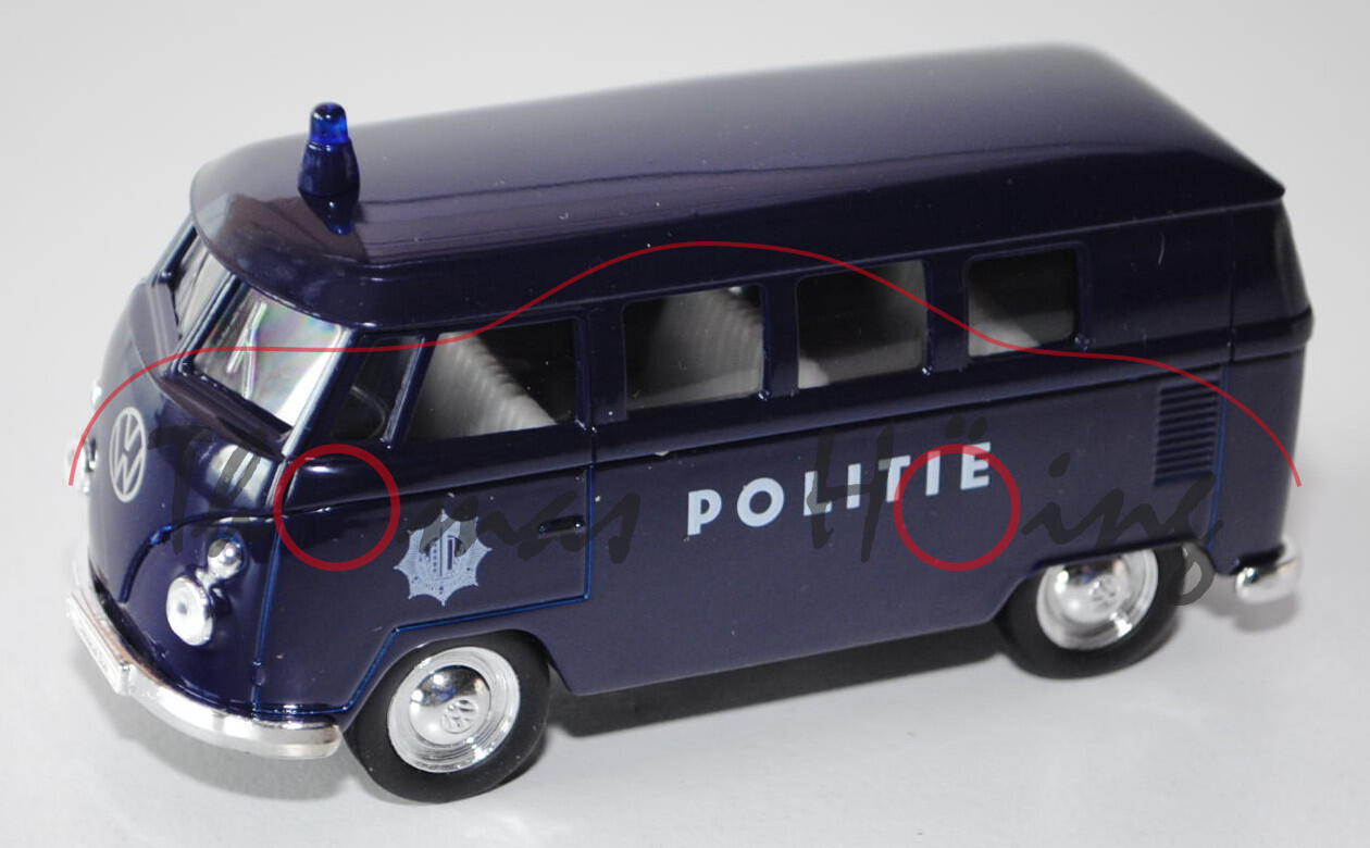 VW Transporter Kombi (Typ 2 T1), Modell 1962, stahlblau, POLITIE, Seitentüren zu öffnen, Pullback, W