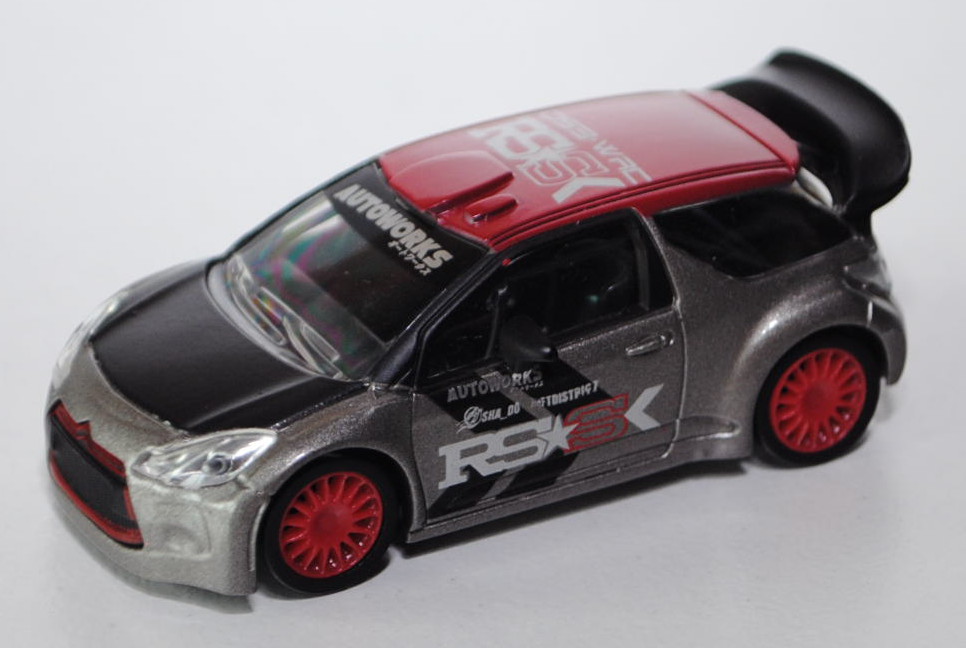 Citroen DS3 WRC, rubinrot/mattschwarz/graualuminiummetallic, RSS / AUTOWORKS, 1:50, Norev STREET RAC