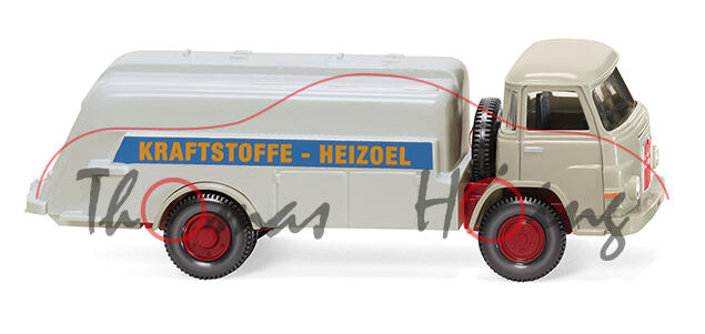 MAN 415 (Kleine Pausbacke, Mod. 60-67) Tankwagen, grau, KRAFTSTOFFE - HEIZOEL, Wiking, 1:87, mb