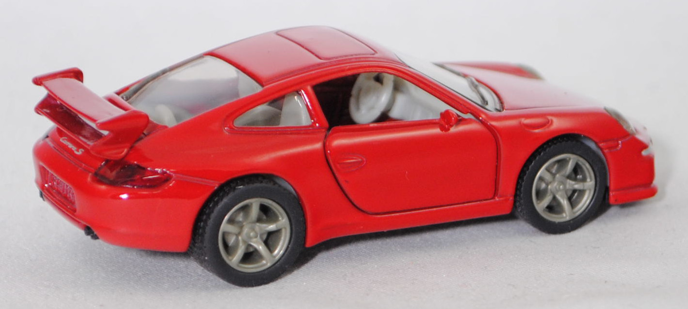 00000 Porsche 911 Carrera S (Typ 997.1 Coupé / 997 MK1 Coupé, Vorfacelift, Modell 2004-2008), dunkel-verkehrsrot, B22a / B22b offen silbergrau, SIKU SUPER, 1:55, m