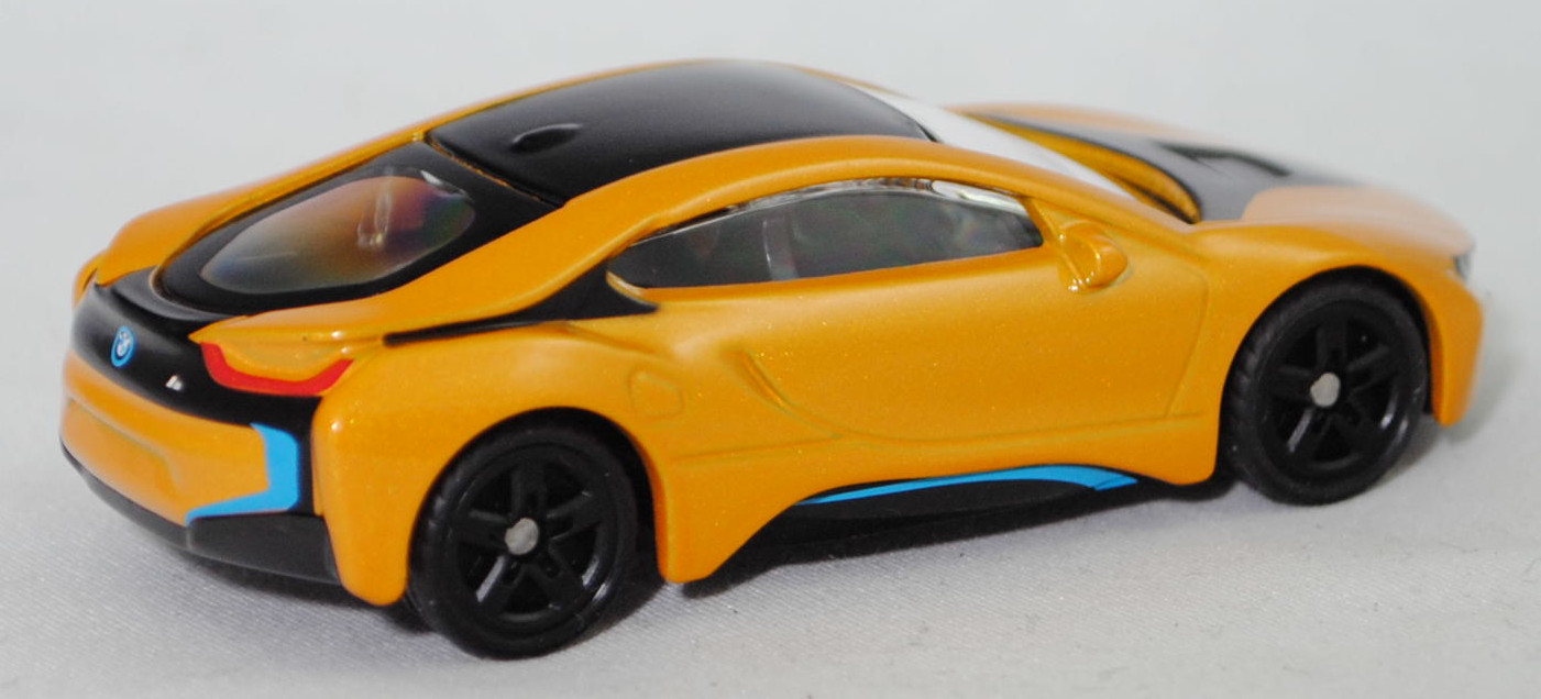 00000 BMW i8 Coupé (1. Generation, Typ I12, Vorfacelift (bei BMW Vor-LCI genannt), Modell 2014-2018), hell-maisgelbmetallic/schwarz, SIKU SUPER, 1:59, P29f