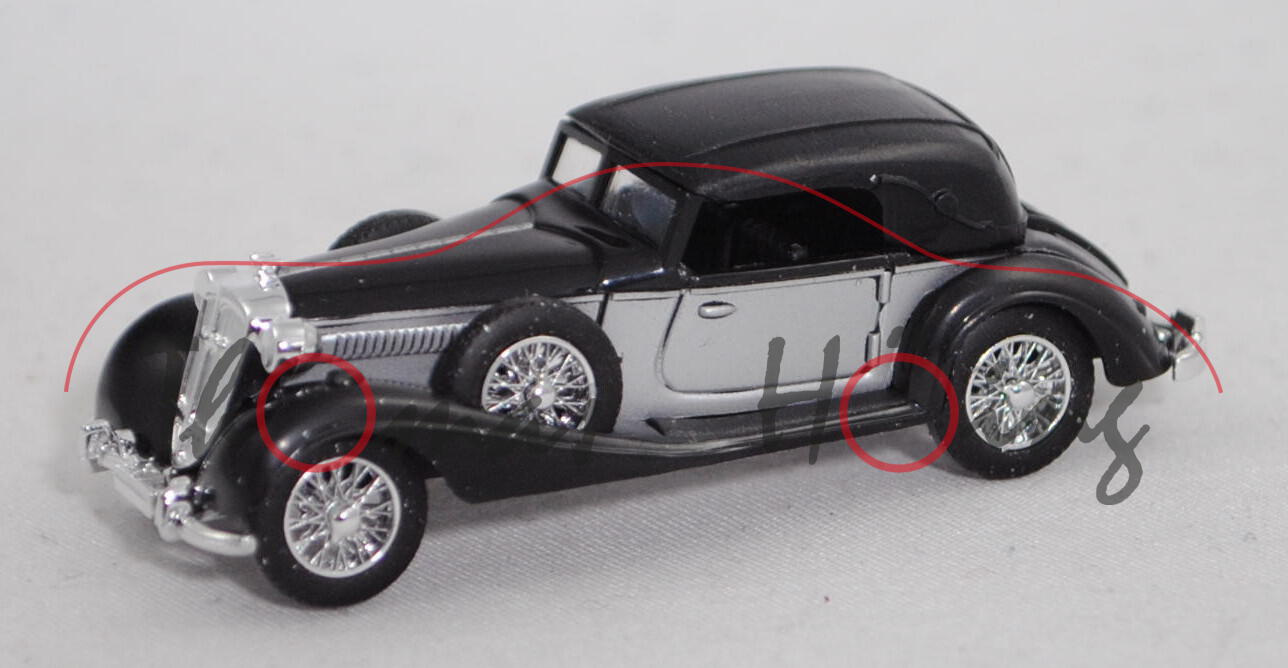 Horch 853 Cabriolet geschlossen (Modell 1935-1939), schwarz/silbergraumetallic, Busch, 1:87, mb