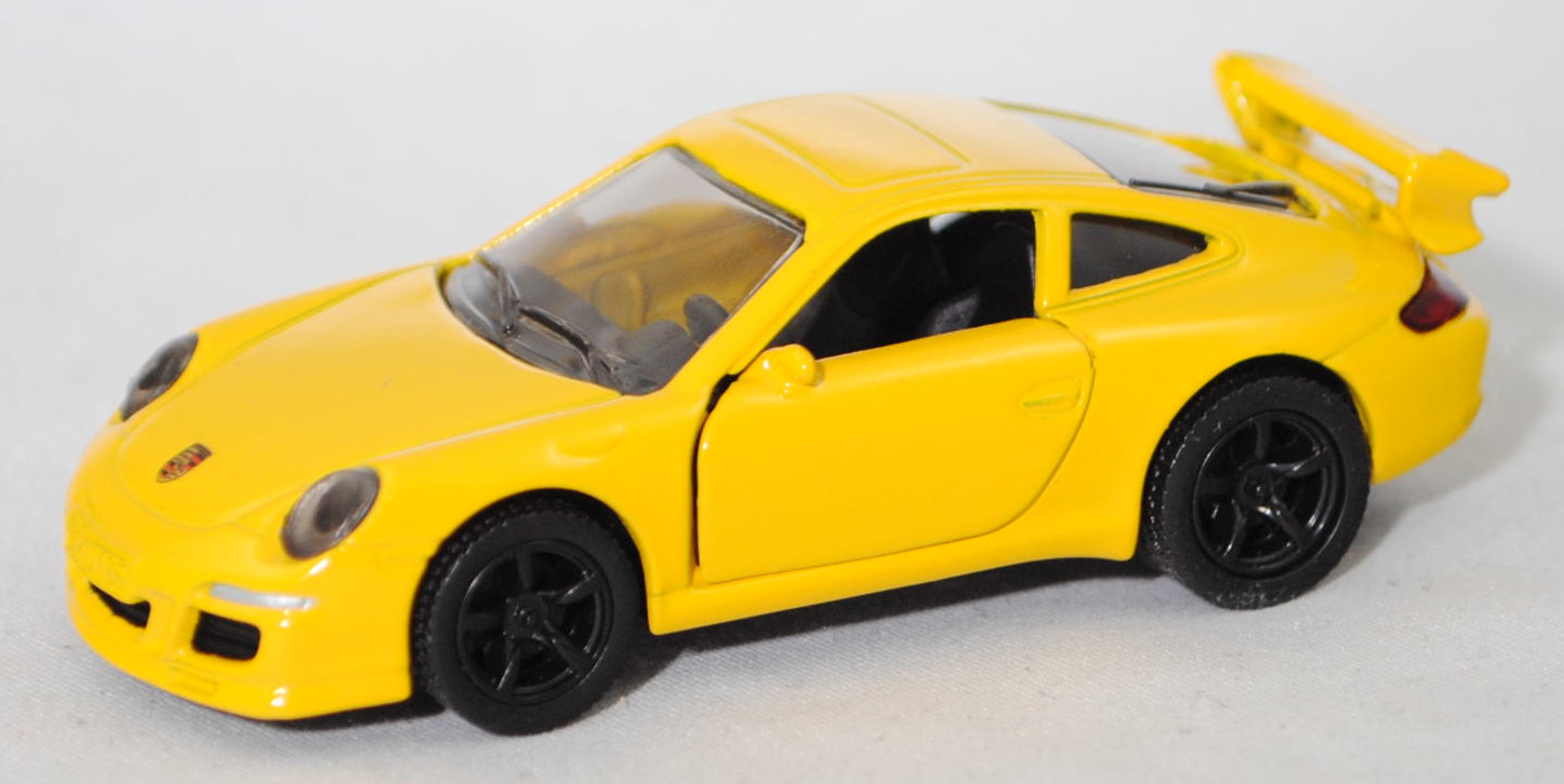 00001 Porsche 911 Carrera S (Typ 997.1 Coupé / 997 MK1 Coupé, Vorfacelift, Modell 2004-2008), kadmiumgelb, B22a / B22b offen schwarz, SIKU SUPER, 1:55, m