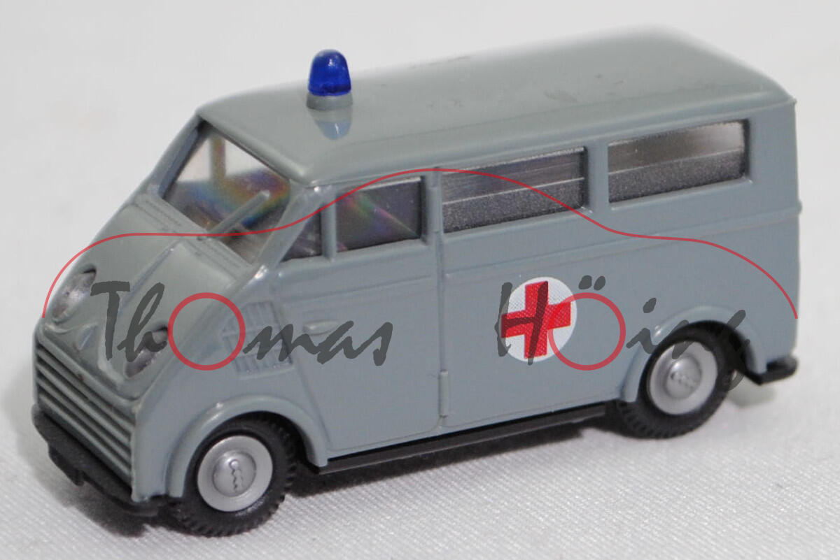 DKW-Schnellaster F 89 L Krankenwagen (Modell 1952-1954), grau, rotes Kreuz, Praliné, 1:87, PC-Box