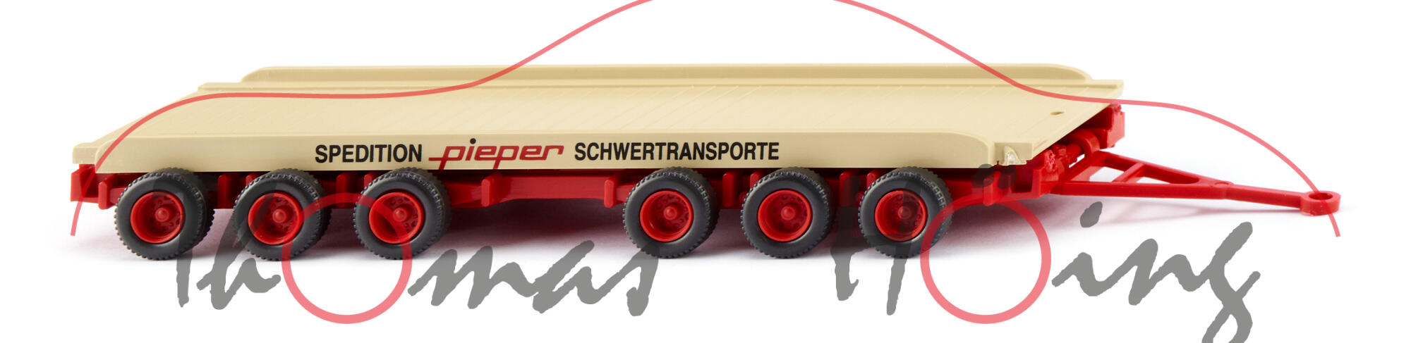 Straßenroller Culemeyer (Modell 1942-1949), Straßenroller mit Deichsel feuerrot, Rampe grünbeige, SPEDITION pieper SCHWERTRANSPORTE, Wiking, 1:87, mb