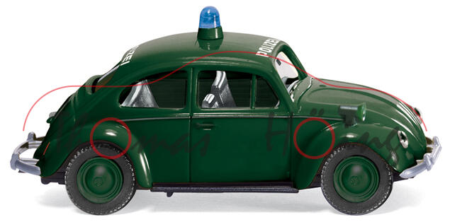 Polizei - VW Käfer 1200, Modell 1962, tannengrün, POLIZEI, Wiking, 1:87, mb