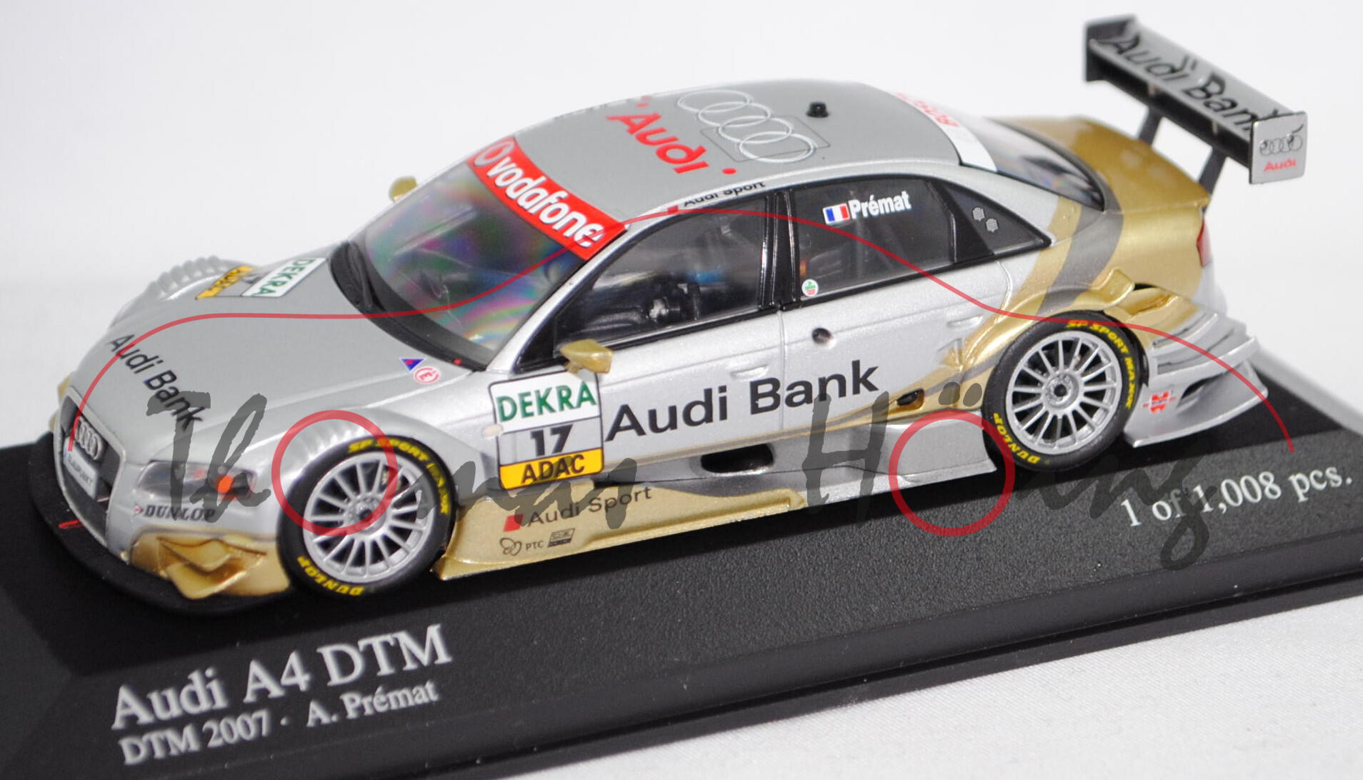 Audi A4 DTM 2006 (B7, Typ 8EC/R12 plus), silber/gold, DTM 2007, A. Prémat, Nr. 17, Minichamps, 1:43