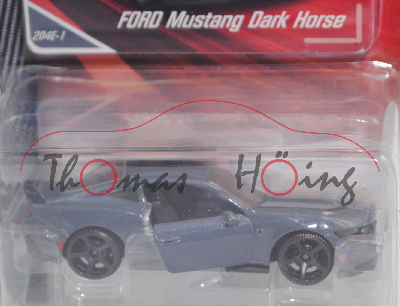 Ford Mustang Dark Horse™ 5.0l Ti-VCT V8 (7. Generation, Baureihe S650, Typ VII, Modell 2024-), hell-eisengraumetallic, Nr. 204E-1, majorette, 1:64, Blister